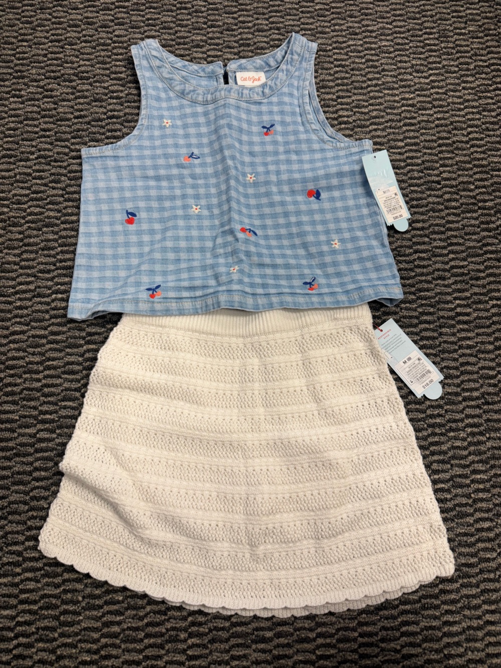 Cat & Jack Blue Gingham Cherry Tank Top and skirt- Kids